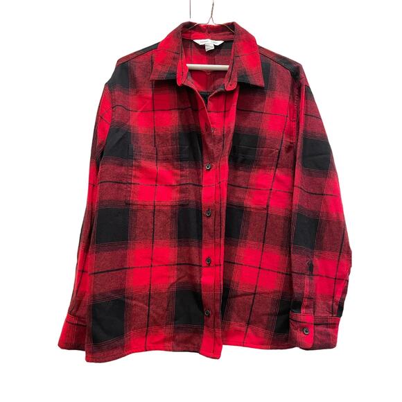 OLD NAVY Red Plaid Boyfriend Shirt / Shacket L - Picture 1 of 6